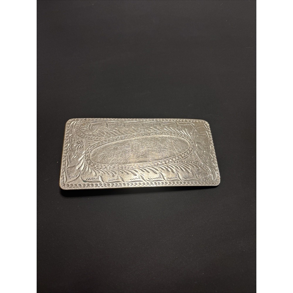 Vintage Engraved Western Belt Buckle Floral Scroll Silver Tone Unbranded 5.75"